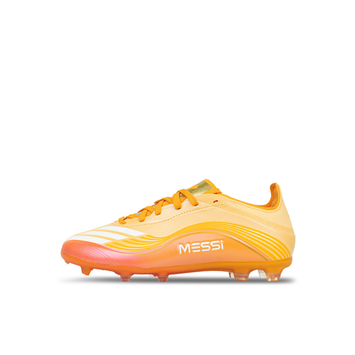 adidas F50 Messi Elite FG 童鞋 足球鞋(冰橘/金屬金/純橘) 外側全鞋