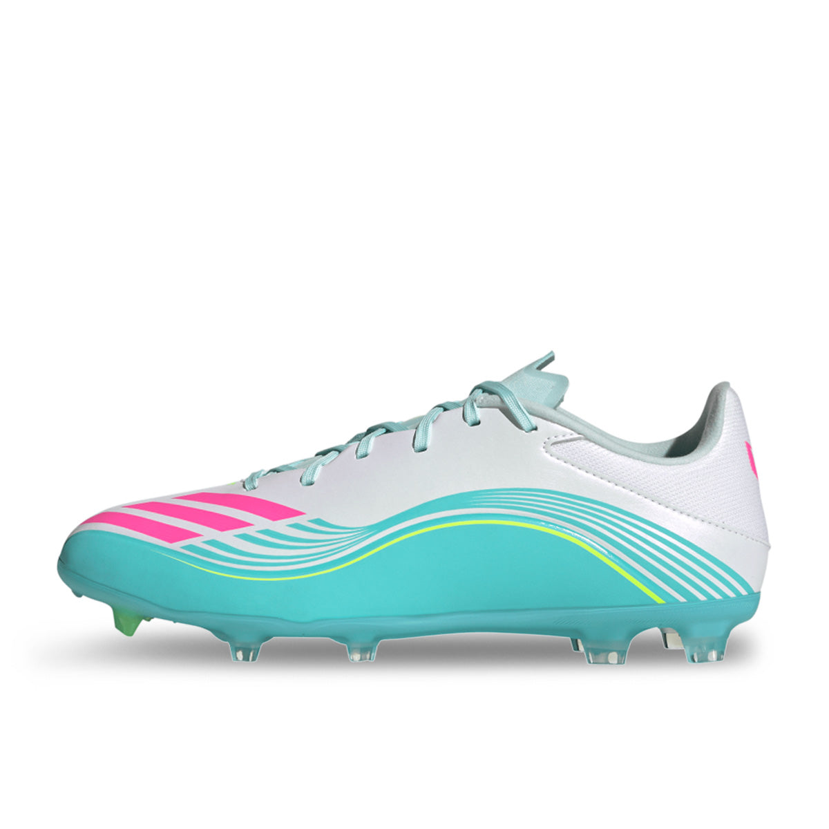 adidas F50 Messi League FG/MG 足球鞋(白/亮粉/閃水藍) 外側全鞋