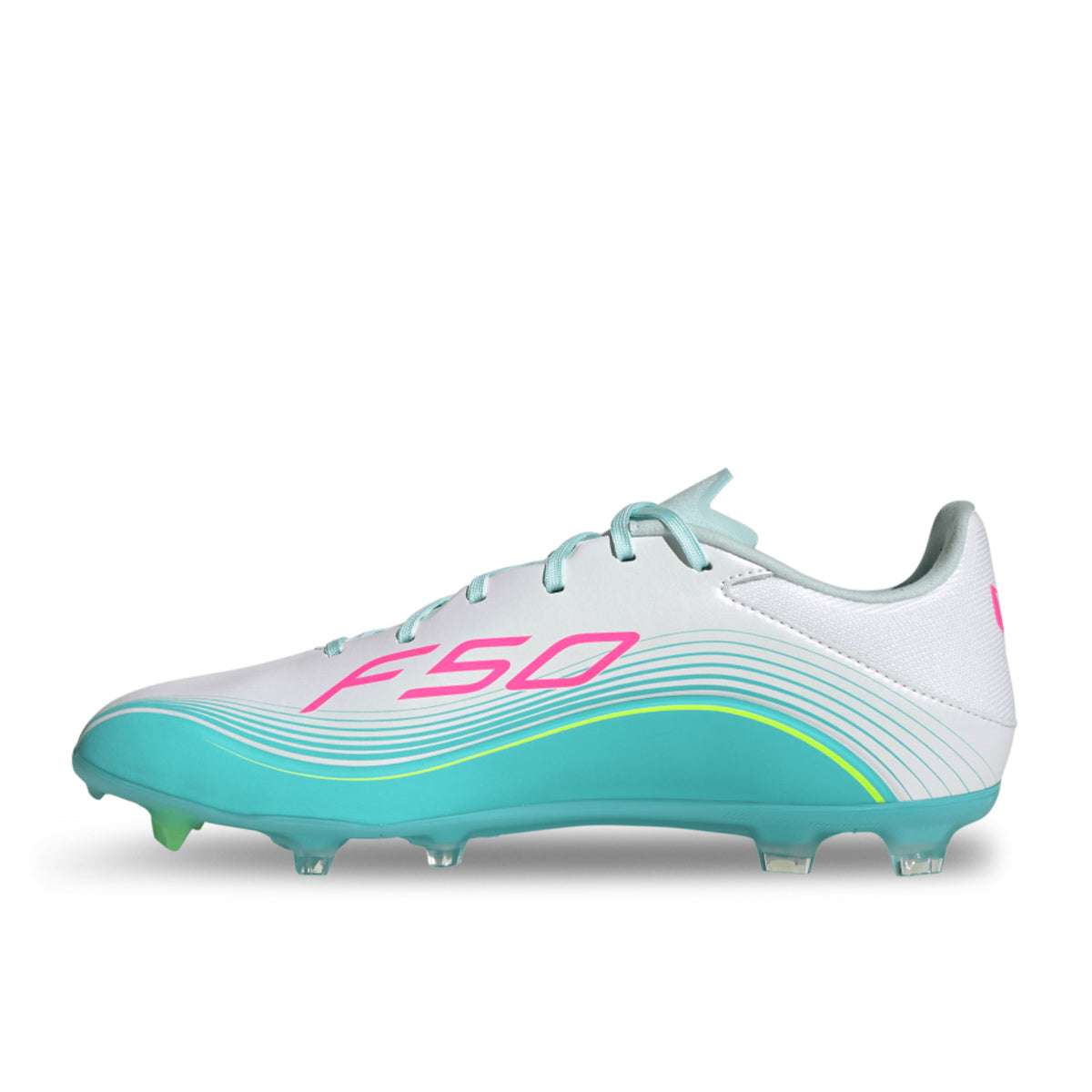 adidas F50 Messi League FG/MG 足球鞋(白/亮粉/閃水藍) 鞋頭