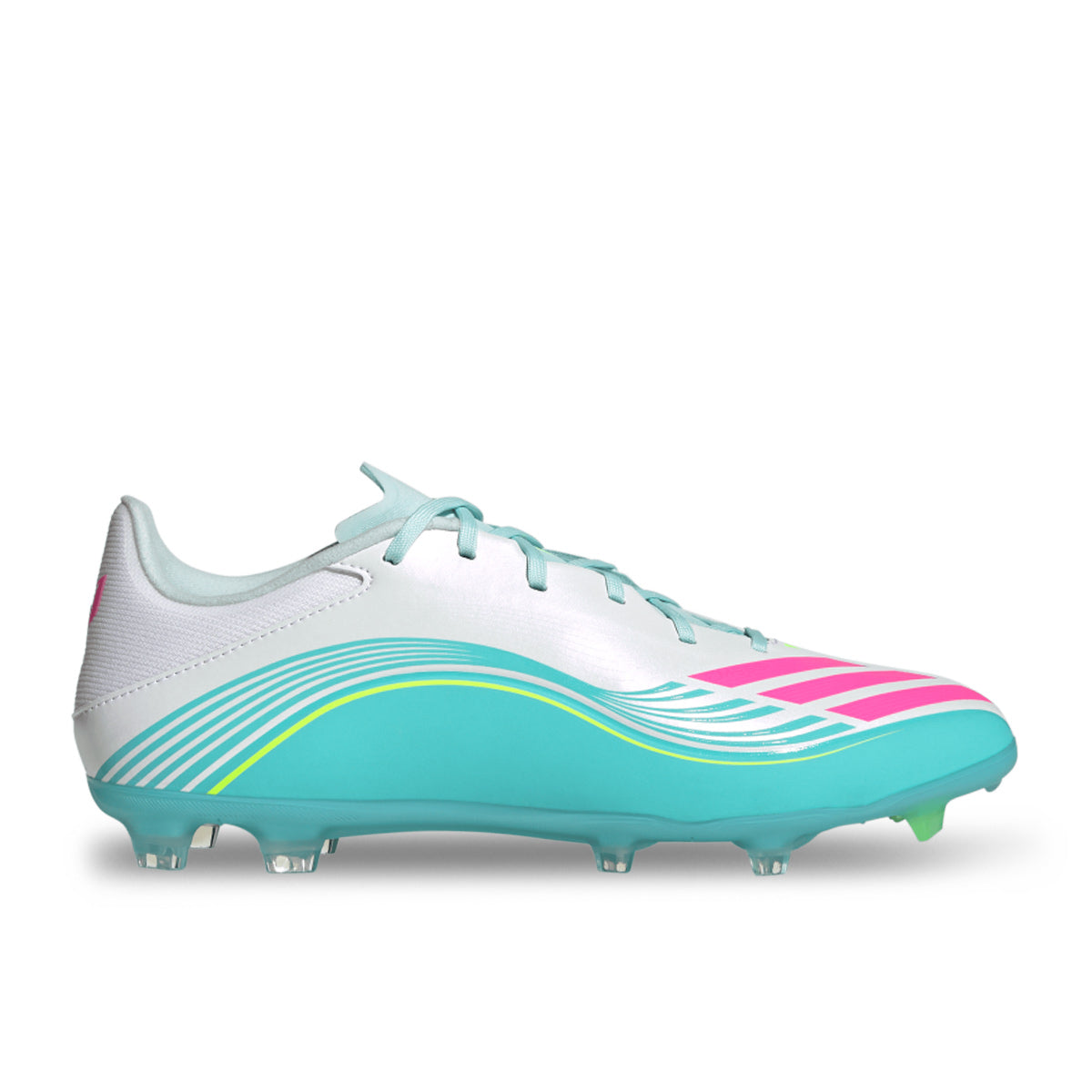 adidas F50 Messi League FG/MG 足球鞋(白/亮粉/閃水藍) 後跟