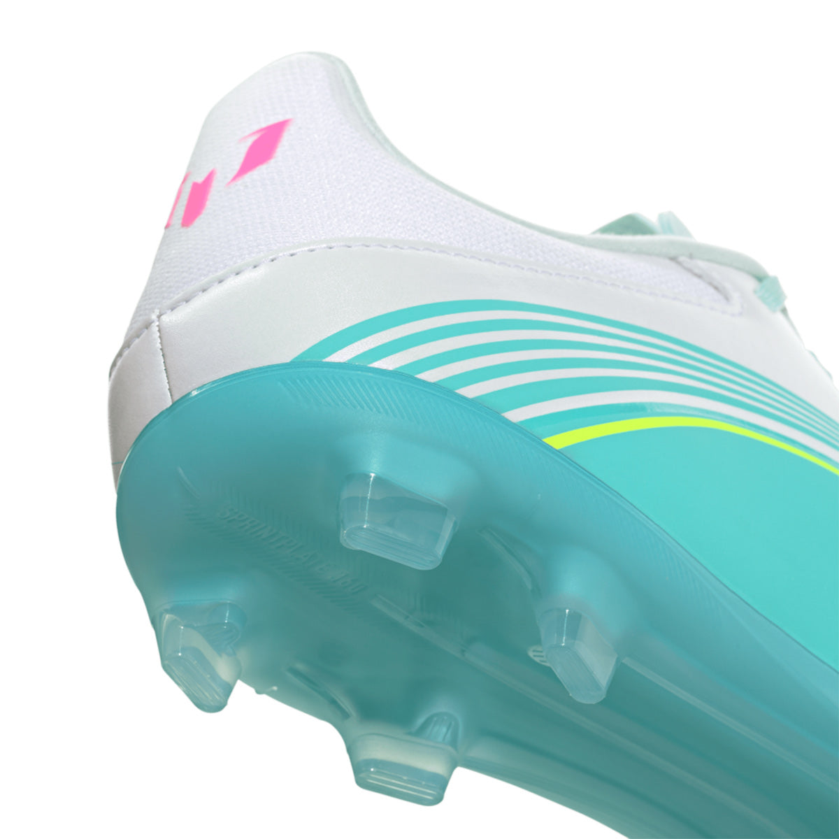 adidas F50 Messi League FG/MG 足球鞋(白/亮粉/閃水藍) 官方商品圖