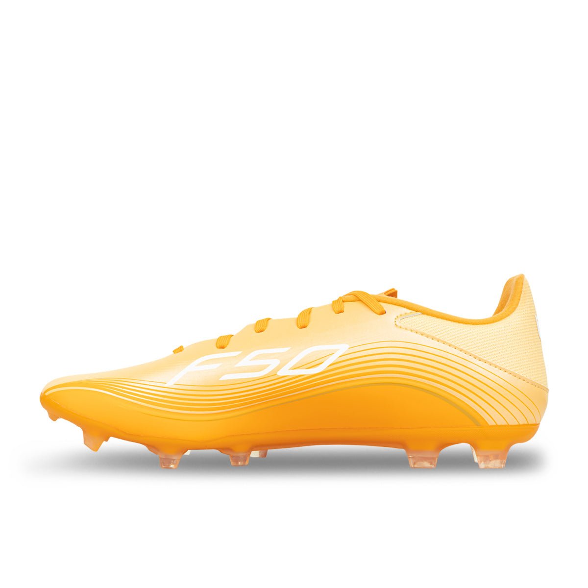 adidas F50 Messi League FG/MG 足球鞋(冰橘/金屬金/純橘) 外側全鞋