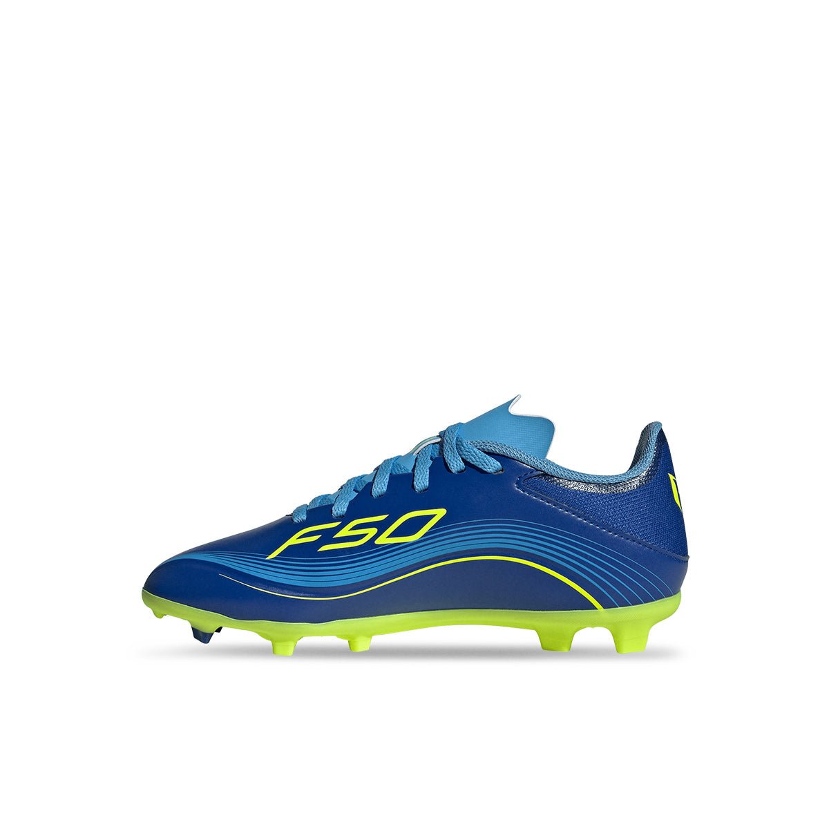 adidas F50 Messi League FG/MG 童鞋 足球鞋(皇家藍/日光黃/半亮藍) 外側全鞋