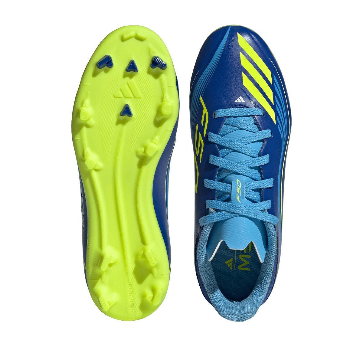 adidas F50 Messi League FG/MG 童鞋 足球鞋(皇家藍/日光黃/半亮藍) 後跟