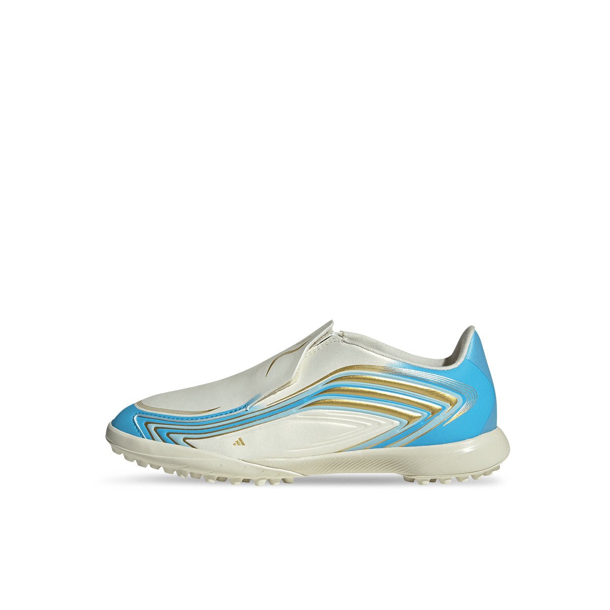 adidas F50 Messi League 無鞋帶 TF 童鞋 足球鞋(象牙白/半亮藍/冰藍) 外側全鞋