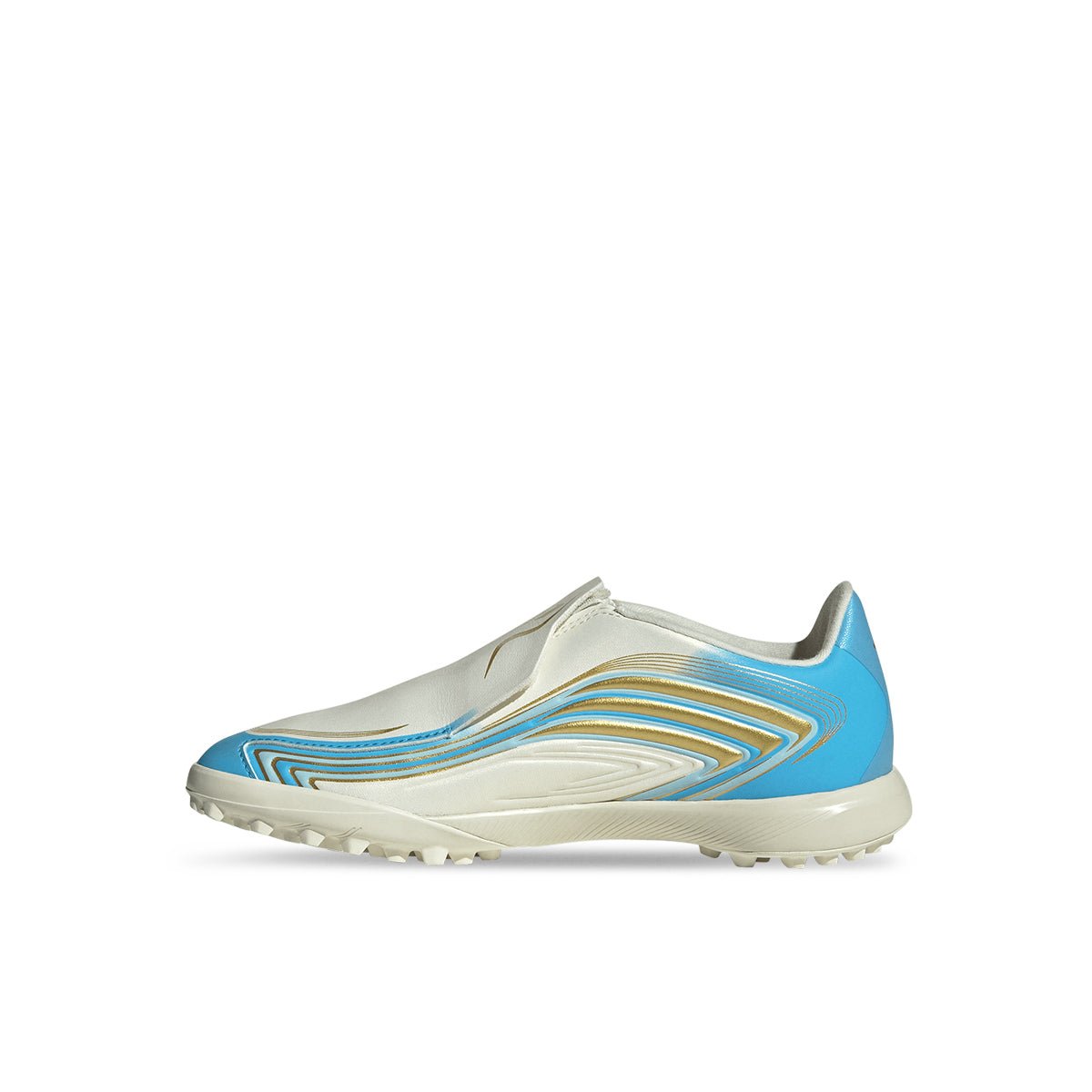 adidas F50 Messi League 無鞋帶 TF 童鞋 足球鞋(象牙白/半亮藍/冰藍) 內側/鞋面