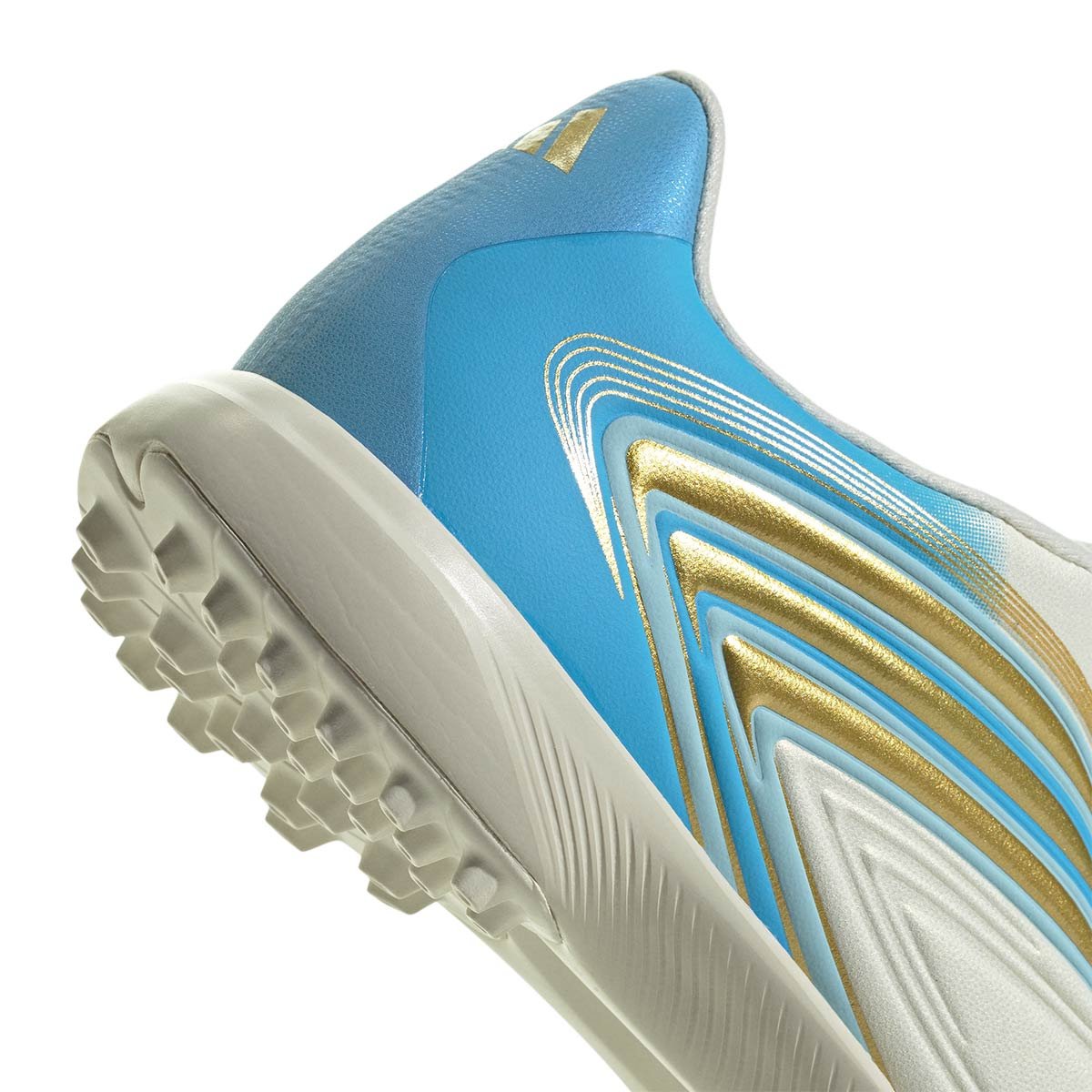 adidas F50 Messi League 無鞋帶 TF 童鞋 足球鞋(象牙白/半亮藍/冰藍) 鞋底釘座