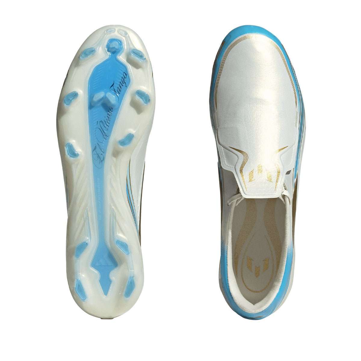 adidas F50 Messi Pro FG 足球鞋(象牙白/半亮藍/冰藍) 後跟